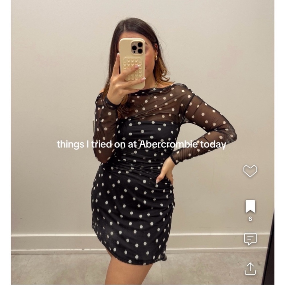 Abercrombie and Fitch long sleeve mesh off shoulder polka dot dress.